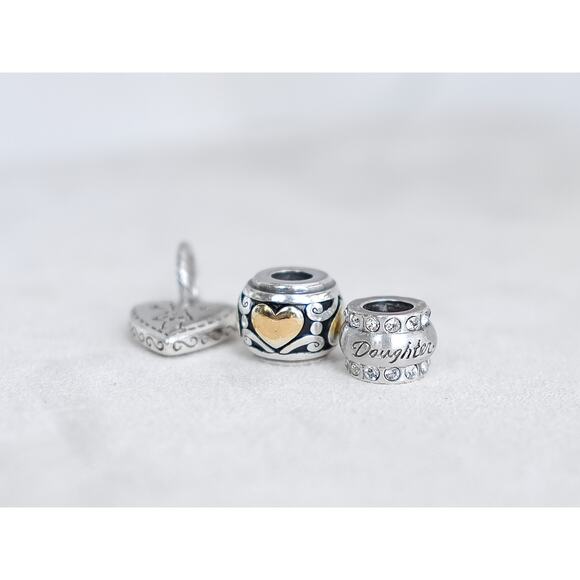 Brighton 3 PC Charms Baby Girl Heart Daughter Spacer Two Tone Heart Bead Set - Picture 2 of 3